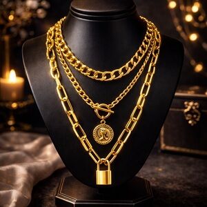 SKY AND GOLDEN CHUNKY NECKLACE